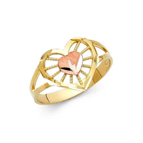 14K Two Tone Gold Fancy Heart Ring