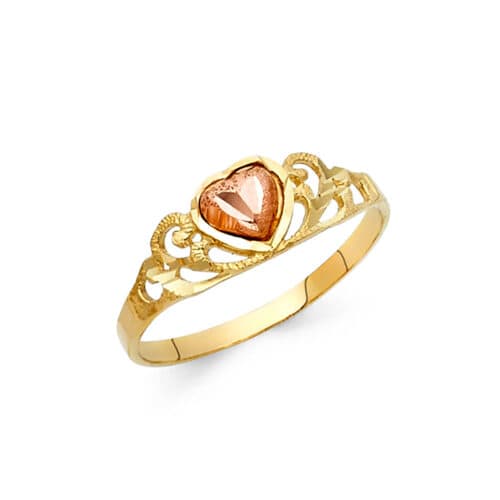 14K Two Tone Gold Fancy Heart Ring