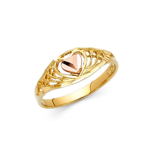 14K Two Tone Gold Fancy Heart Ring