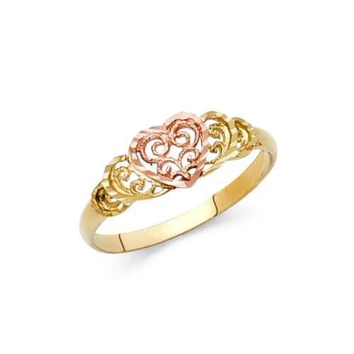 14K Two Tone Gold Fancy Heart Ring