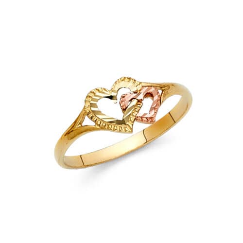 14K Two Tone Gold Fancy Heart Ring