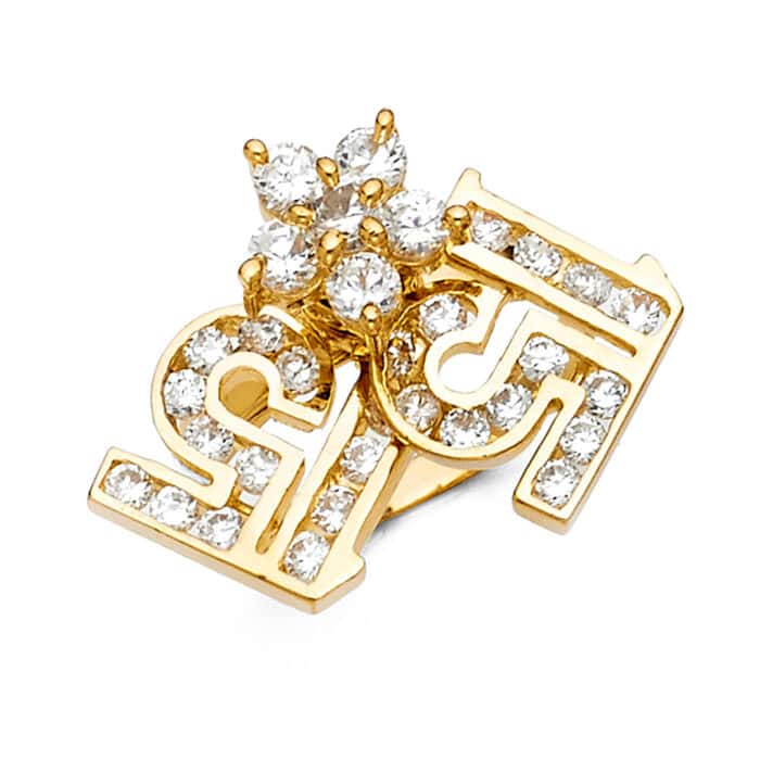 14K Yellow Gold Cubic Zirconia 15 Years Motion Ring