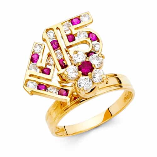 14K Yellow Gold Cubic Zirconia 15 Years Motion Ring
