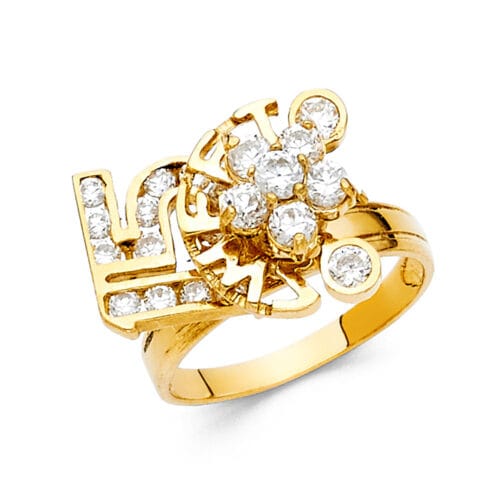 14K Yellow Gold Cubic Zirconia 15 Years Motion Ring