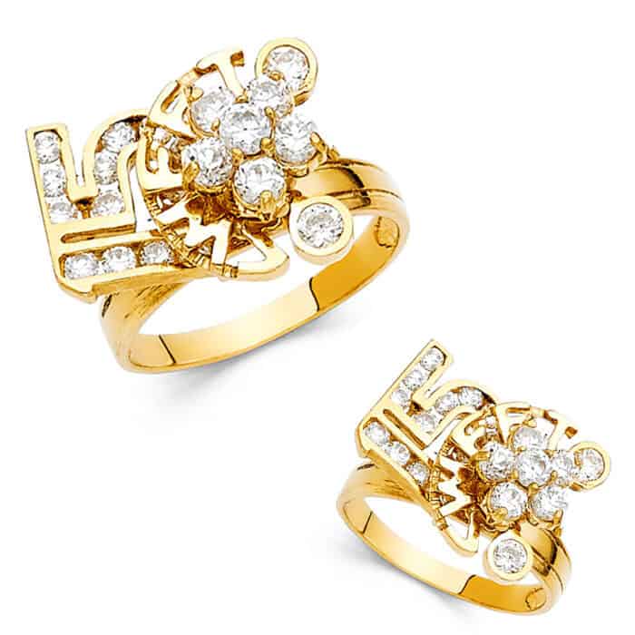 14K Yellow Gold Cubic Zirconia 15 Years Motion Ring - Image 3