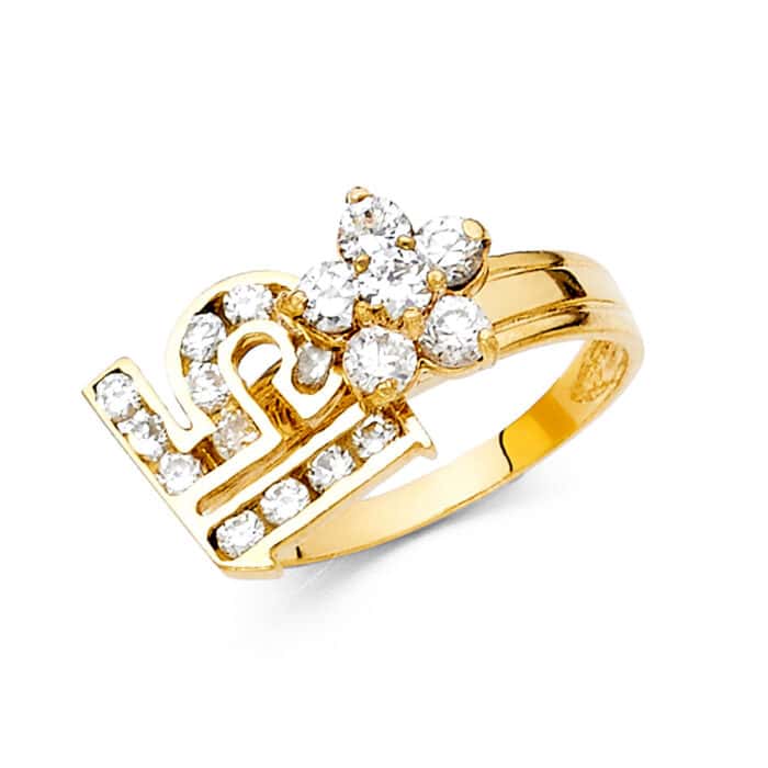 14K Yellow Gold Cubic Zirconia 15 Years Motion Ring