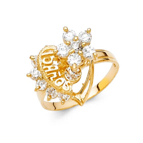 14K Yellow Gold Cubic Zirconia 15 Years Motion Ring
