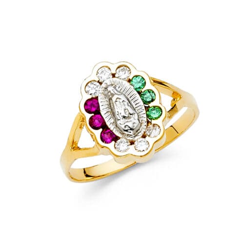 14K Two Tone Gold Cubic Zirconia Our Lady of Guadalupe Ring