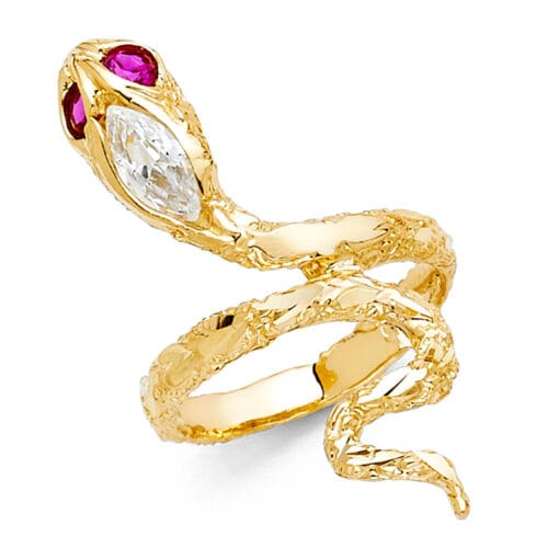 14K Yellow Gold Cubic Zirconia Snake Fancy Ring
