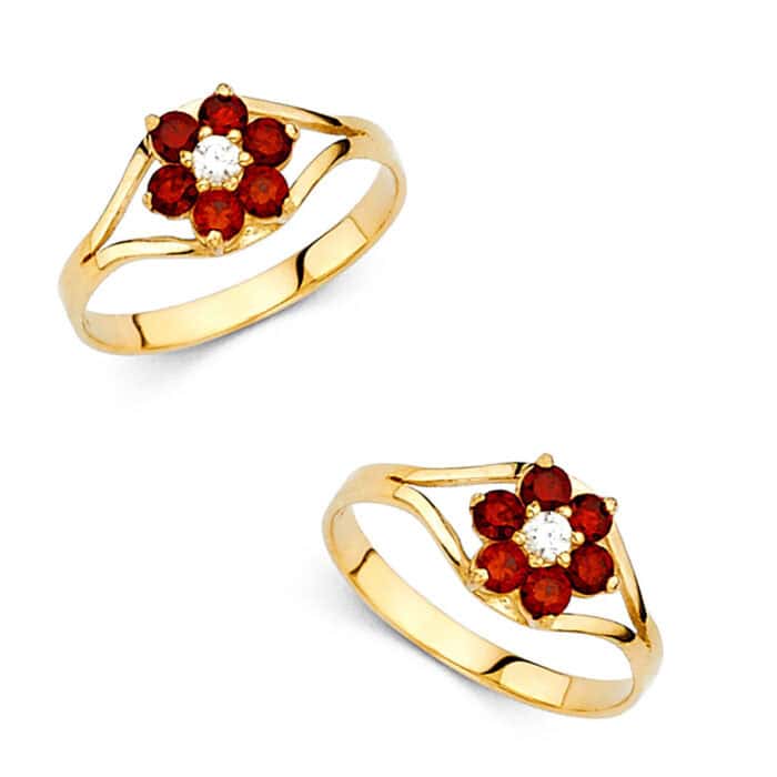 14K Yellow Gold Cubic Zirconia January Birth Stone Babies Ring - Image 3