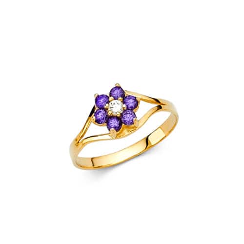 14K Yellow Gold Cubic Zirconia February Birth Stone Babies Ring