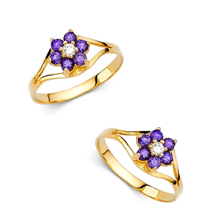 14K Yellow Gold Cubic Zirconia February Birth Stone Babies Ring - Image 3
