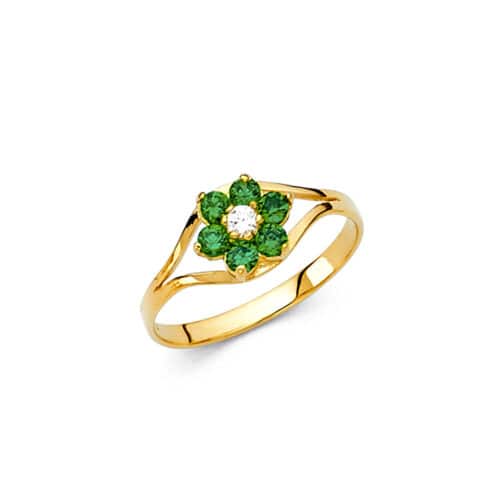 14K Yellow Gold Cubic Zirconia May Birth Stone Babies Ring