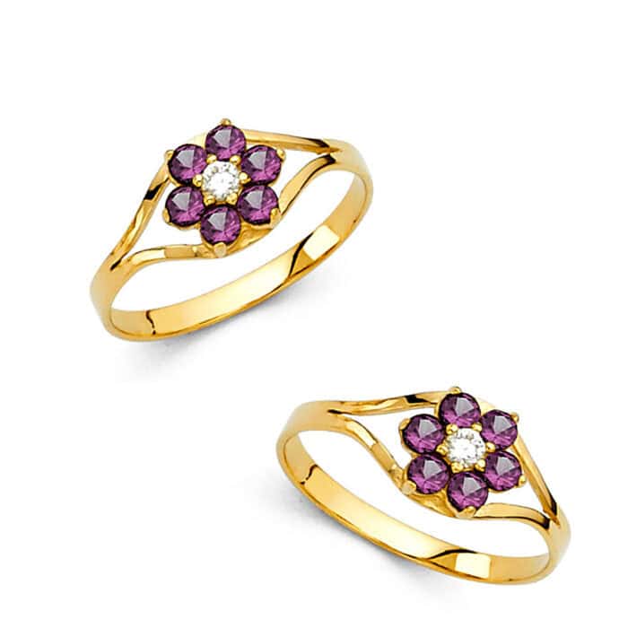 14K Yellow Gold Cubic Zirconia June Birth Stone Babies Ring - Image 3