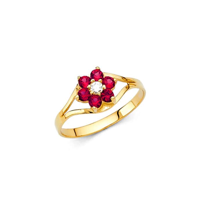 14K Yellow Gold Cubic Zirconia July Birth Stone Babies Ring