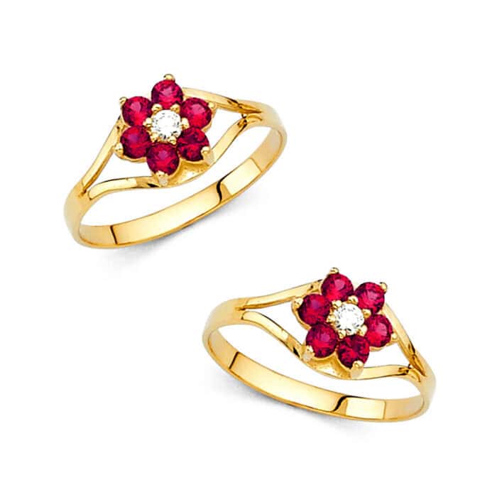 14K Yellow Gold Cubic Zirconia July Birth Stone Babies Ring - Image 3
