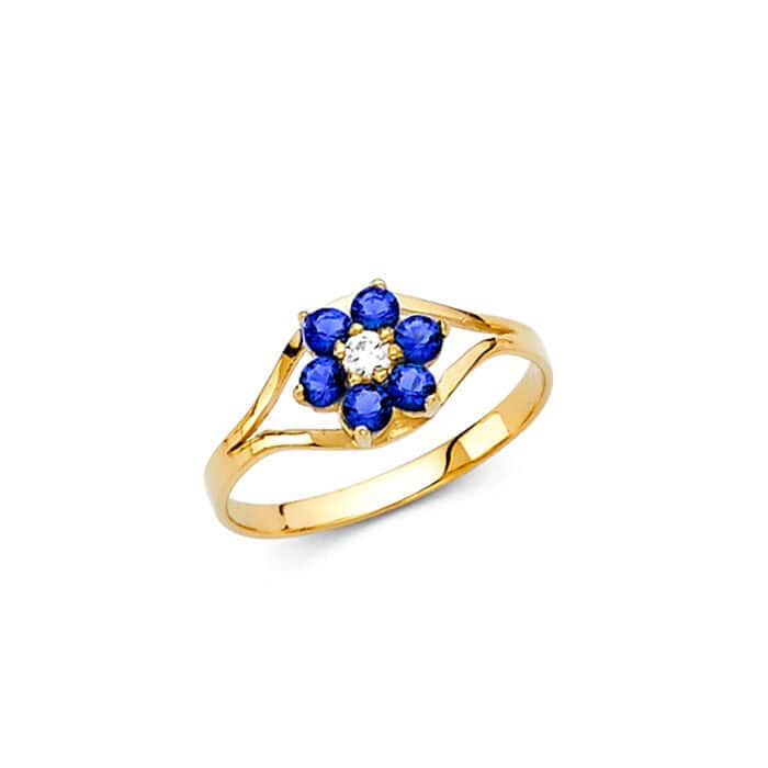 14K Yellow Gold Cubic Zirconia September Birth Stone Babies Ring