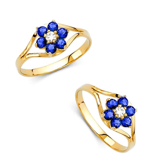14K Yellow Gold Cubic Zirconia September Birth Stone Babies Ring - Image 3