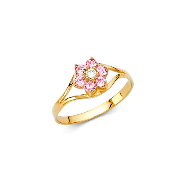 14K Yellow Gold Cubic Zirconia October Birth Stone Babies Ring