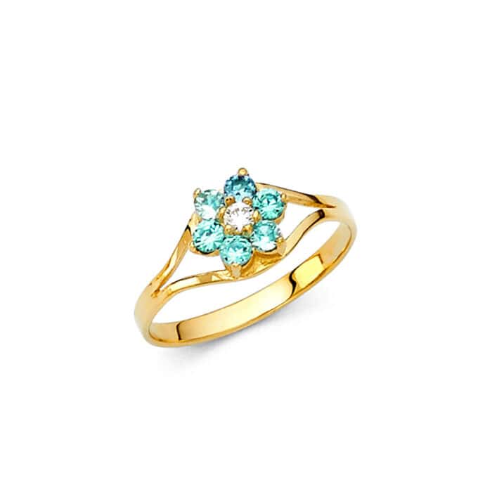 14K Yellow Gold Cubic Zirconia December Birth Stone Babies Ring