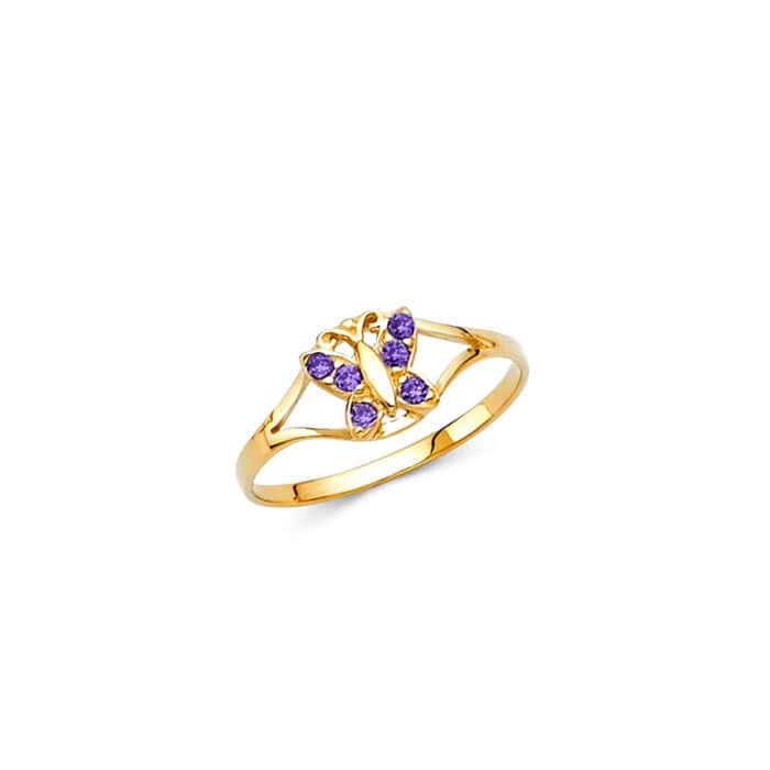 14K Yellow Gold Cubic Zirconia February Birth Stone Babies Ring