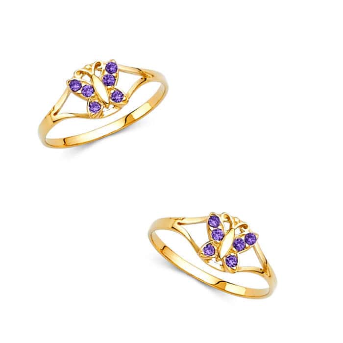 14K Yellow Gold Cubic Zirconia February Birth Stone Babies Ring - Image 3