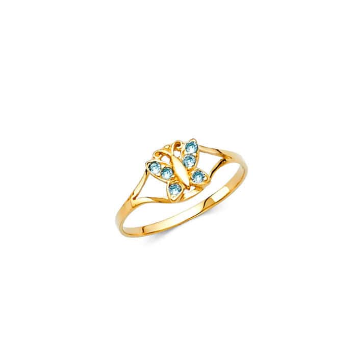 14K Yellow Gold Cubic Zirconia March Birth Stone Babies Ring