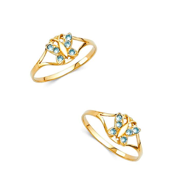 14K Yellow Gold Cubic Zirconia March Birth Stone Babies Ring - Image 3