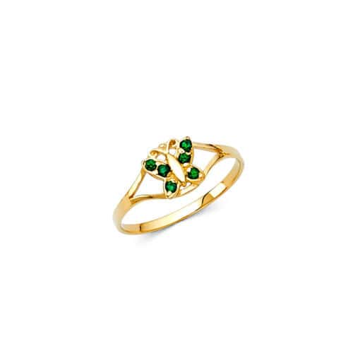 14K Yellow Gold Cubic Zirconia May Birth Stone Babies Ring