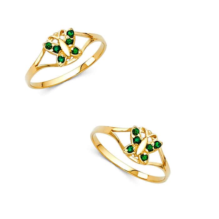 14K Yellow Gold Cubic Zirconia May Birth Stone Babies Ring - Image 3