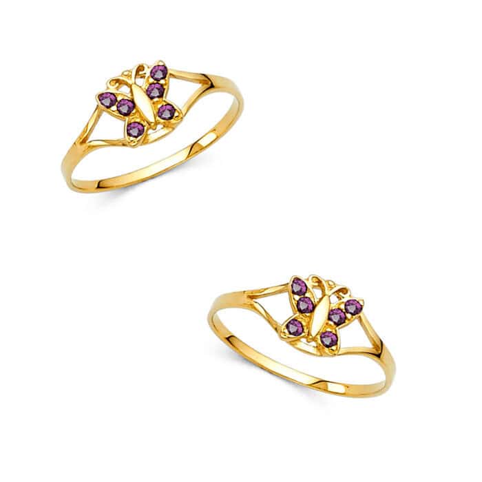 14K Yellow Gold Cubic Zirconia June Birth Stone Babies Ring - Image 3