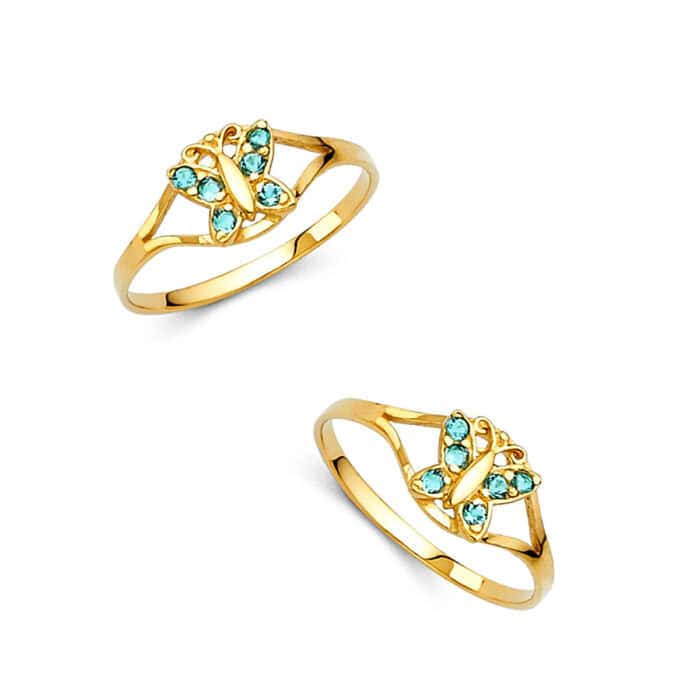 14K Yellow Gold Cubic Zirconia December Birth Stone Babies Ring - Image 3