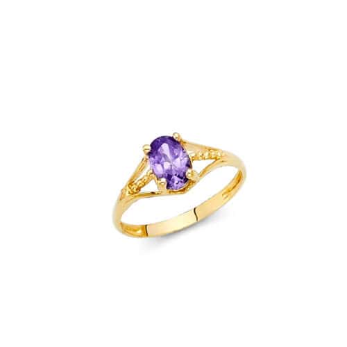 14K Yellow Gold Cubic Zirconia February Birth Stone Babies Ring