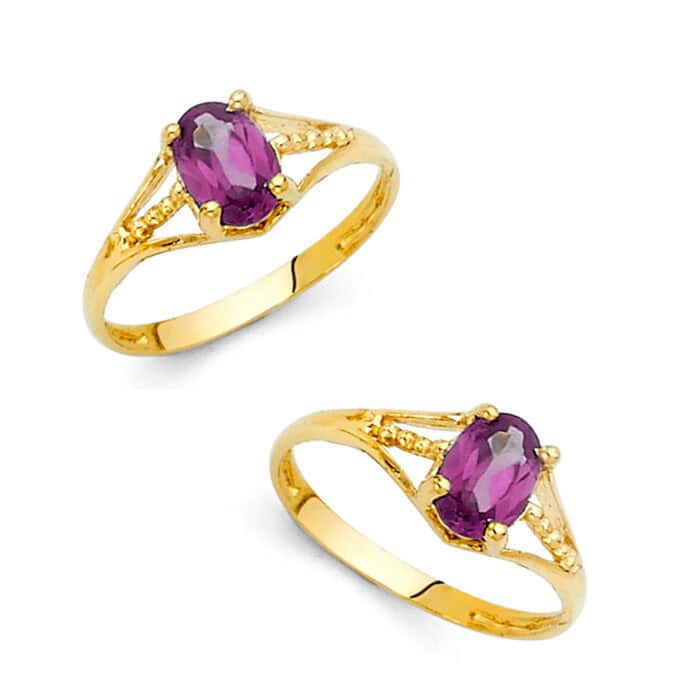 14K Yellow Gold Cubic Zirconia June Birth Stone Babies Ring - Image 3