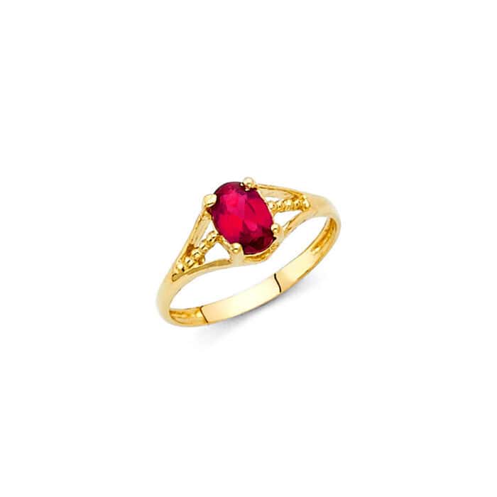 14K Yellow Gold Cubic Zirconia July Birth Stone Babies Ring