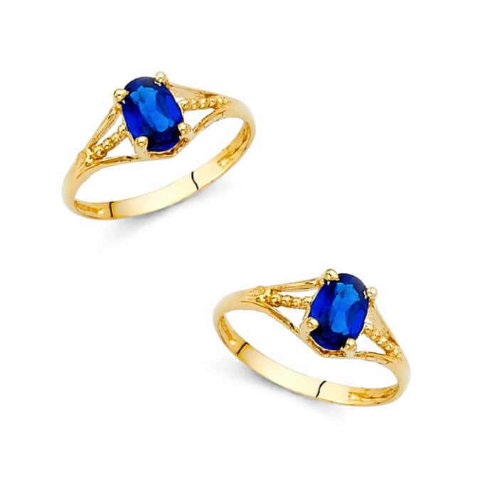 14K Yellow Gold Cubic Zirconia September Birth Stone Babies Ring - Image 3