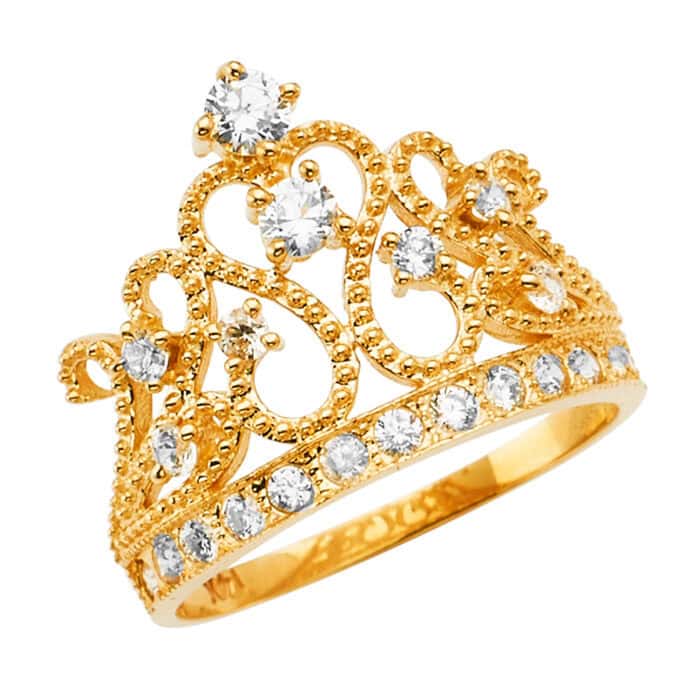 14K Yellow Gold Cubic Zirconia Crown Ring