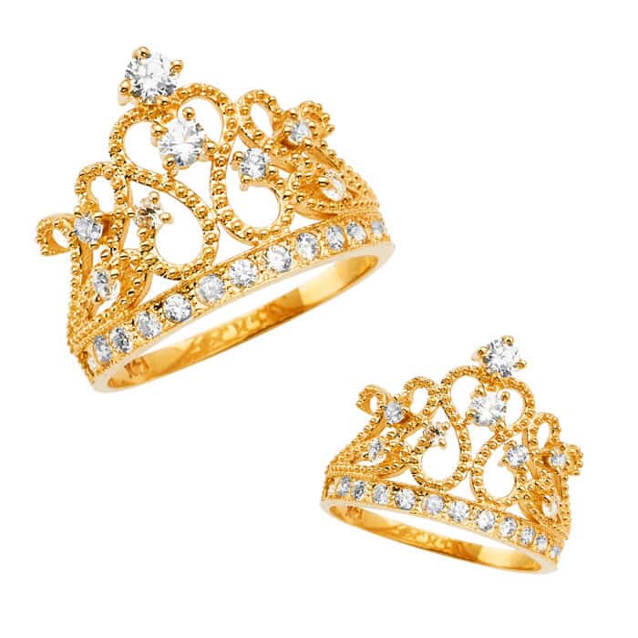14K Yellow Gold Cubic Zirconia Crown Ring - Image 3
