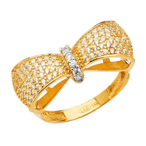 14K Yellow Gold Fancy Bow Tie Cubic Zirconia Ring
