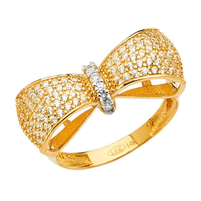 14K Yellow Gold Fancy Bow Tie Cubic Zirconia Ring