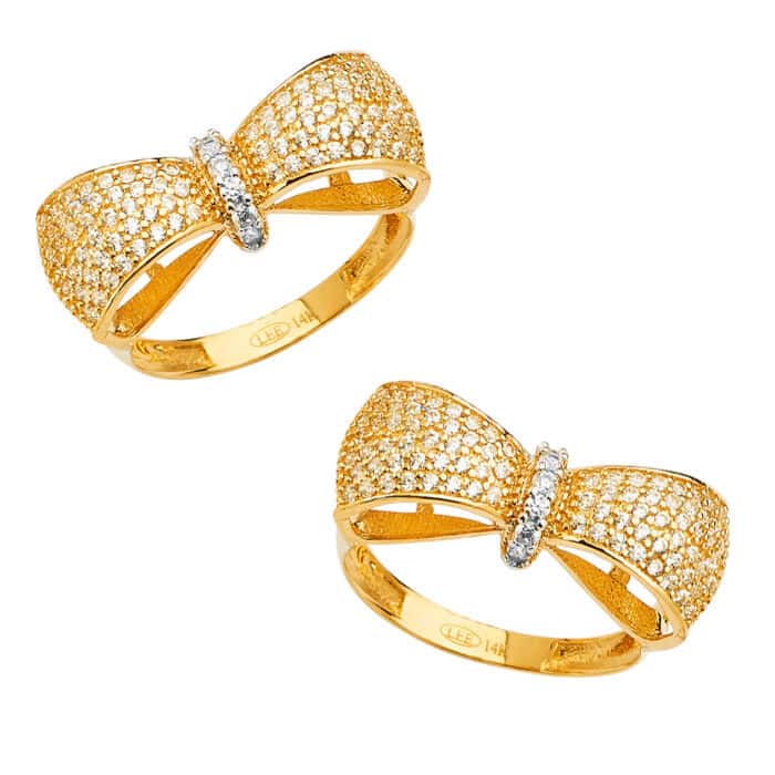 14K Yellow Gold Fancy Bow Tie Cubic Zirconia Ring - Image 3