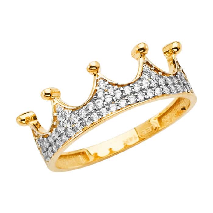 14K Yellow Gold Crown Cubic Zirconia Ring