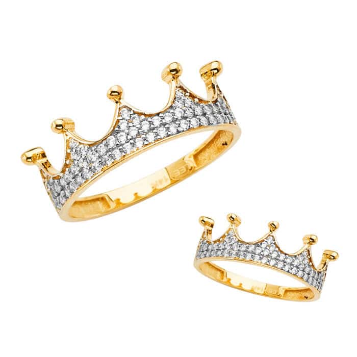 14K Yellow Gold Crown Cubic Zirconia Ring - Image 3