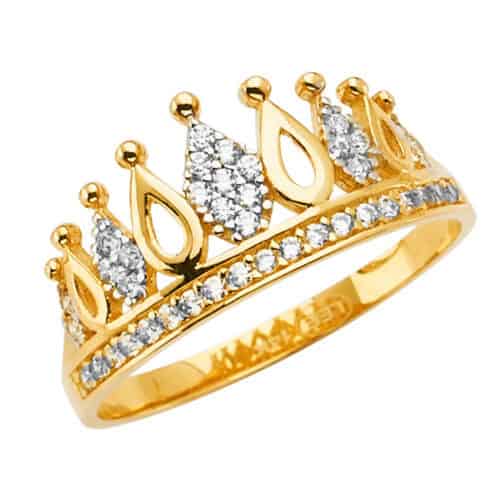 14K Yellow Gold Crown Cubic Zirconia Ring