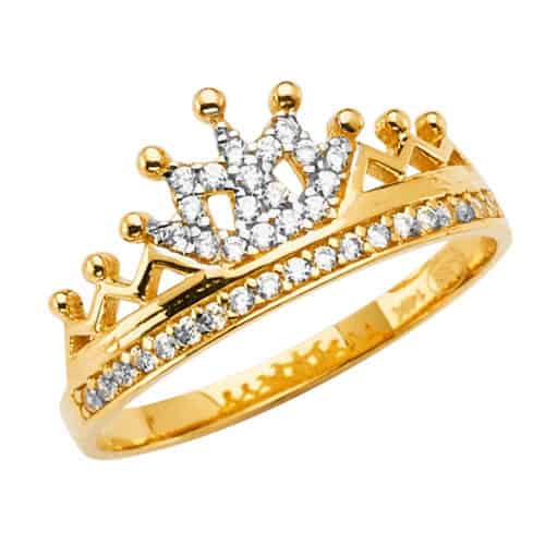 14K Yellow Gold Crown Cubic Zirconia Ring