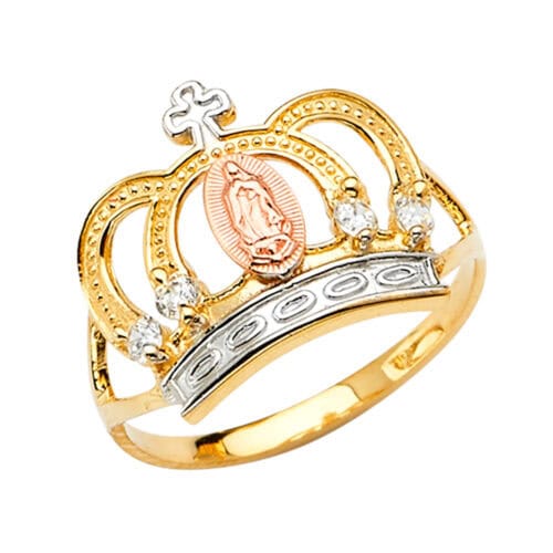 14K Tri Color Gold Guadalupe Crown Cubic Zirconia Ring