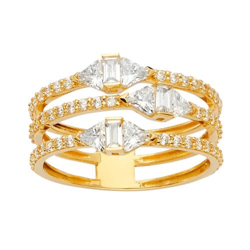 14K Yellow Gold 3 Line Cubic Zirconia Ring