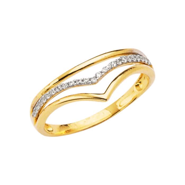 14K Yellow Gold 3Lins Fancy Cubic Zirconia Band