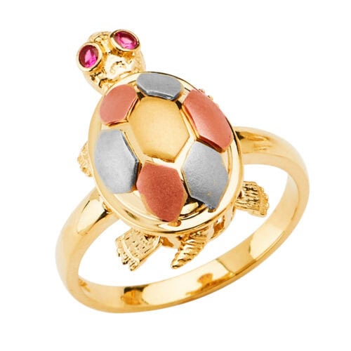 14K Tri Color Gold Turtle Ring