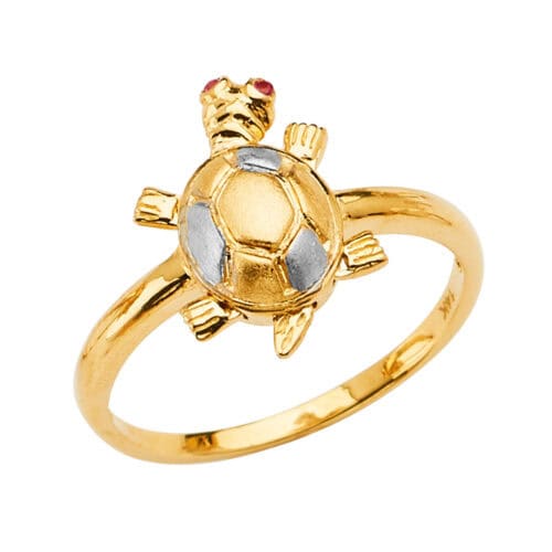 14K Two Tone Gold Baby Turtle Ring